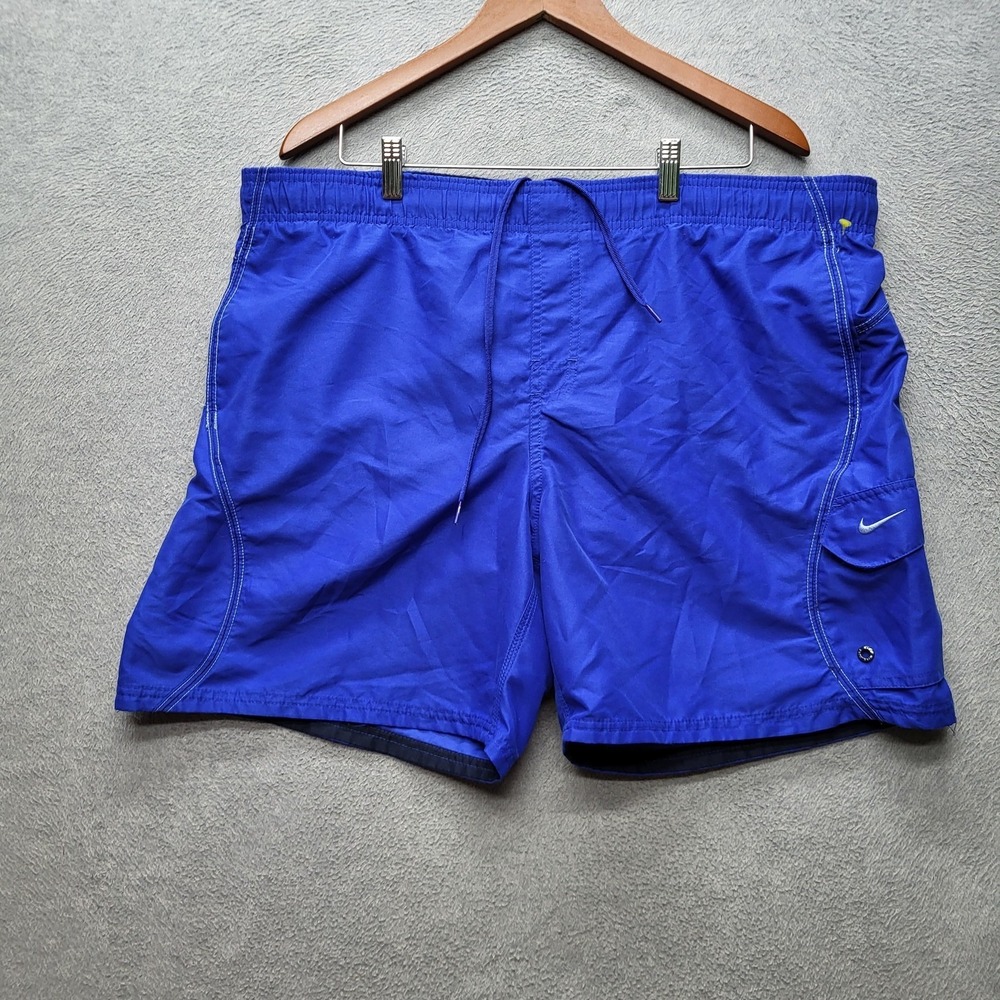 Nike Men Swimwear XL Blue Embroidered Swim Trunks Nike Text Logo